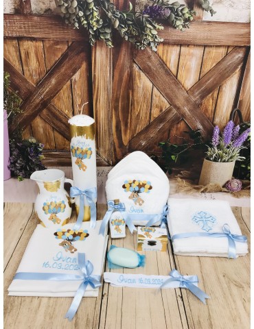 Set personalizat botez cu foita de aur “Teddy bear” Cod 01