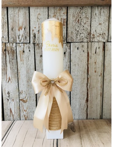 Lumanare botez cu foita aurie "Fundita" Cod 47