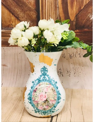 Vaza personalizata cu foita de aur "Eleganta turcoaz" Cod 25